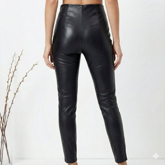 Zara High-Rise Faux Leather Leggings with Front Seams & Side Zip - Picture 2 of 7